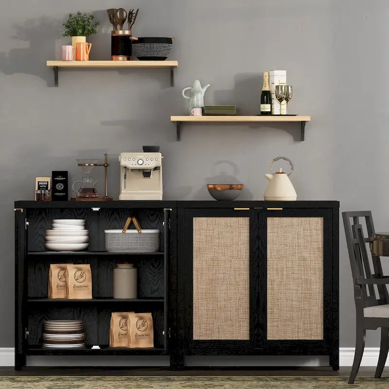 Buffet en rotin avec 2 portes et espace de rangement