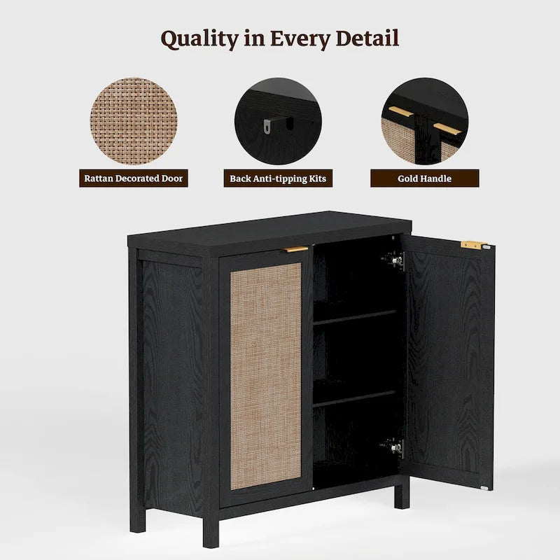 Buffet en rotin avec 2 portes et espace de rangement
