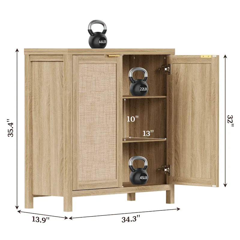 Buffet en rotin avec 2 portes et espace de rangement