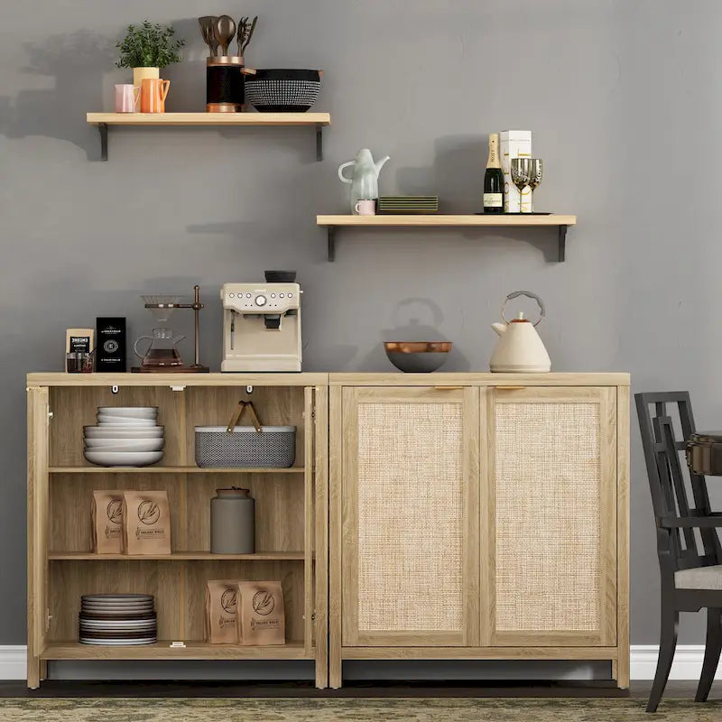 Buffet en rotin avec 2 portes et espace de rangement