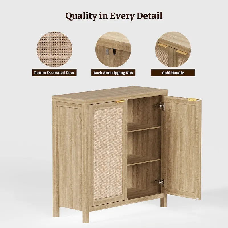 Buffet en rotin avec 2 portes et espace de rangement
