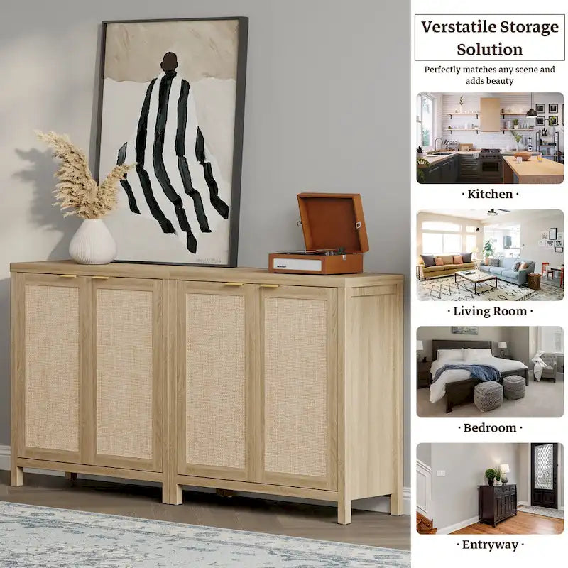 Buffet en rotin avec 2 portes et espace de rangement
