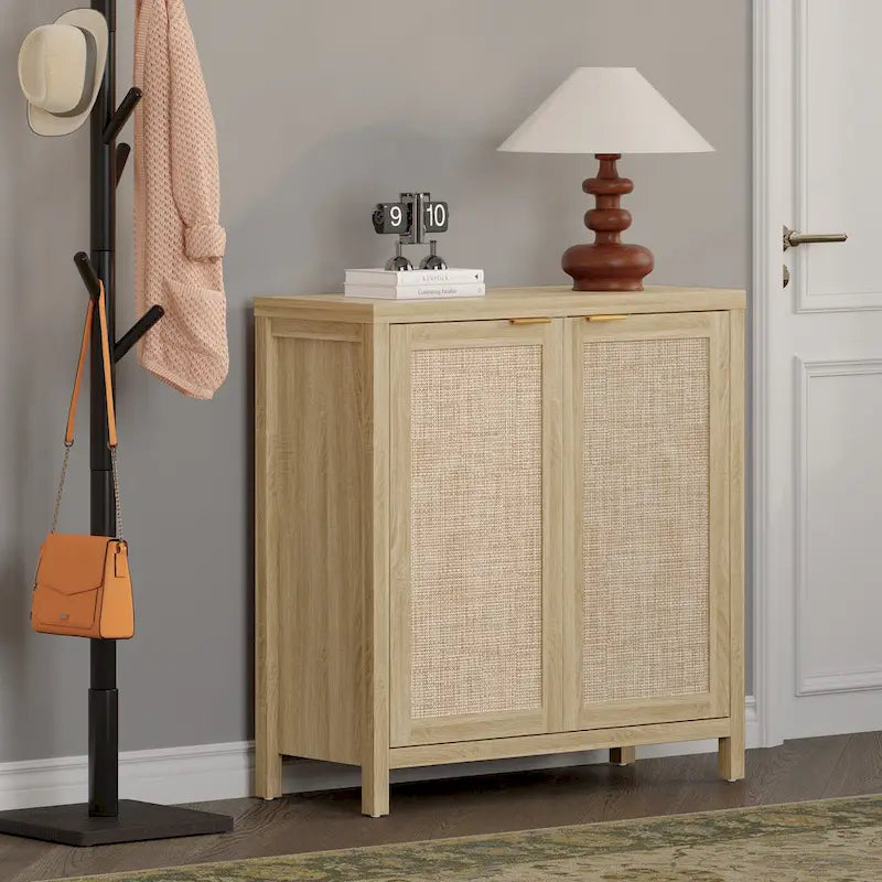 Buffet en rotin avec 2 portes et espace de rangement