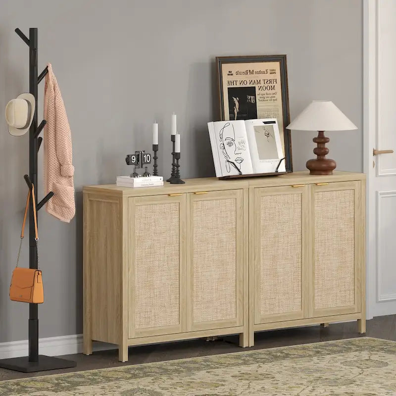 Buffet en rotin avec 2 portes et espace de rangement