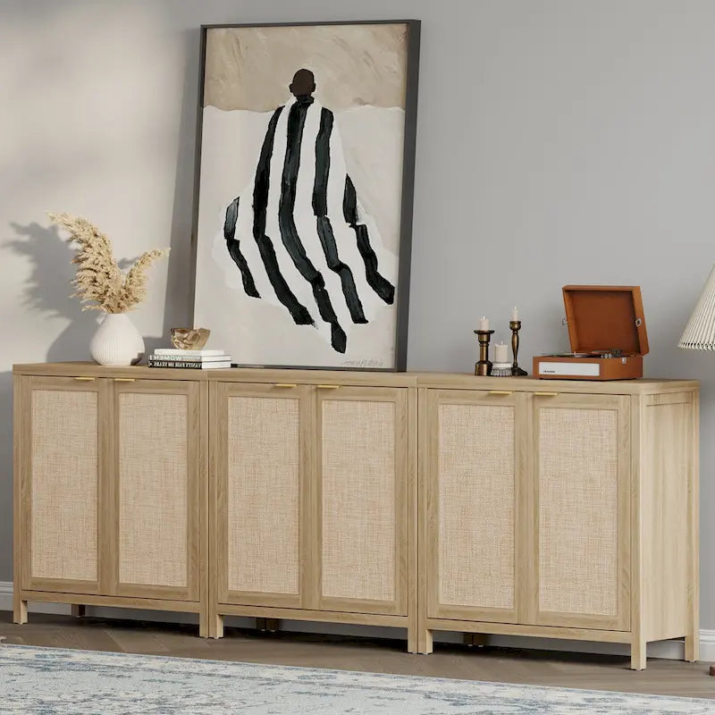 Buffet en rotin avec 2 portes et espace de rangement
