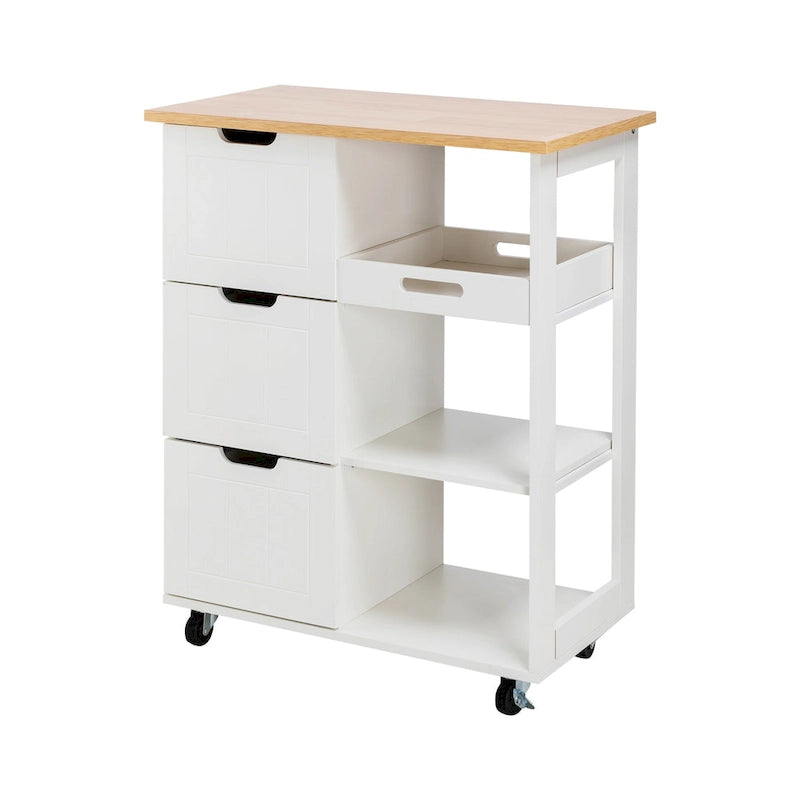 Futzca Kitchen Island Cart with 3 Open Shelves and 3 Drawers - N/A