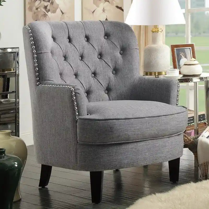 Fauteuil d'appoint capitonné à oreilles, 30 po de large, velours/lin