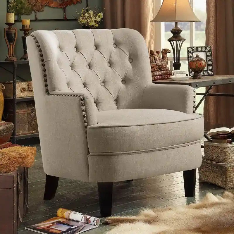 Fauteuil d'appoint capitonné à oreilles, 30 po de large, velours/lin