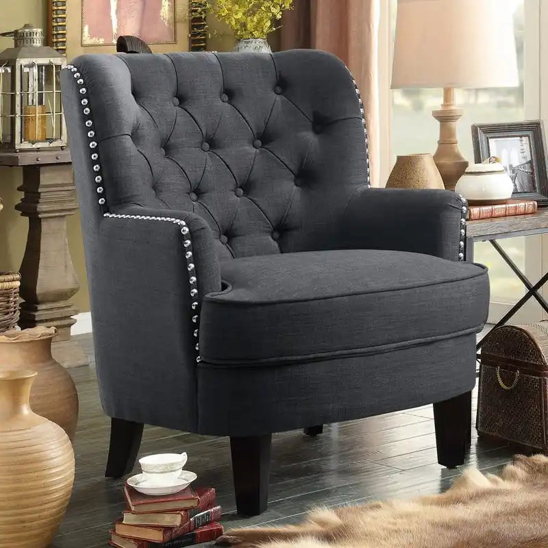 Fauteuil d'appoint capitonné à oreilles, 30 po de large, velours/lin