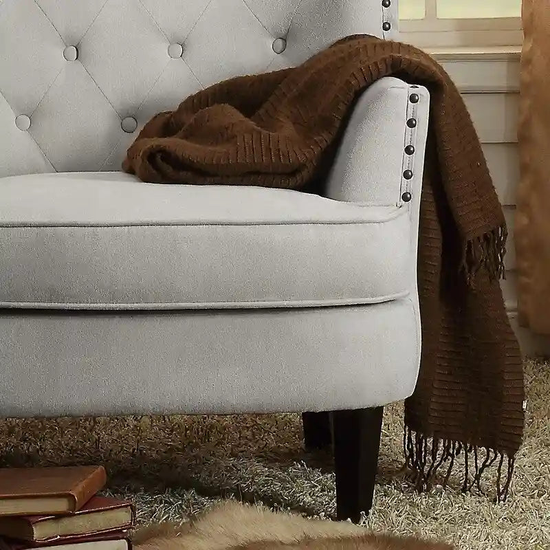 Fauteuil d'appoint capitonné à oreilles, 30 po de large, velours/lin