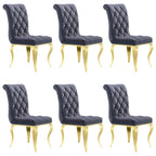 Chaises de salle à manger en velours gris avec pieds en or poli