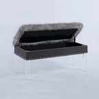 Banc de rangement en fausse fourrure clouté de 20 po avec pieds en acrylique