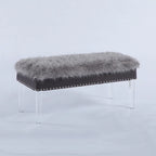 Banc de rangement en fausse fourrure clouté de 20 po avec pieds en acrylique