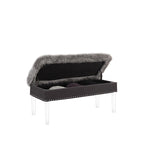 Banc de rangement en fausse fourrure clouté de 20 po avec pieds en acrylique