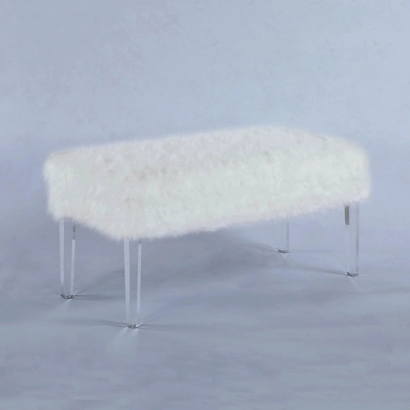 Banc de rangement en fausse fourrure clouté de 20 po avec pieds en acrylique