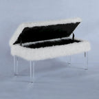 Banc de rangement en fausse fourrure clouté de 20 po avec pieds en acrylique