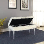 Banc de rangement en fausse fourrure clouté de 20 po avec pieds en acrylique