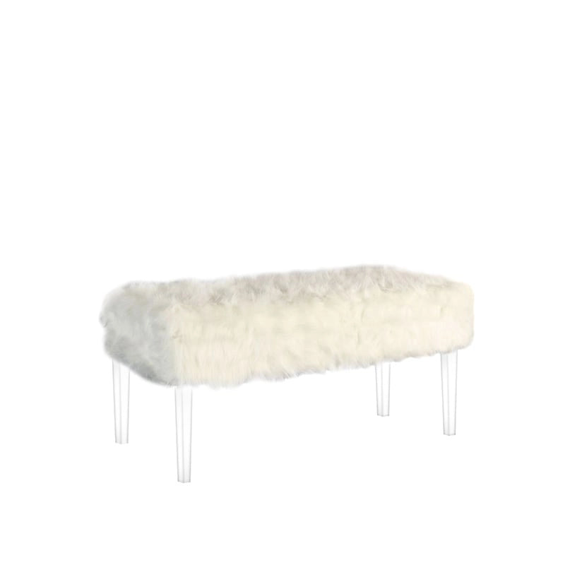 Banc de rangement en fausse fourrure clouté de 20 po avec pieds en acrylique