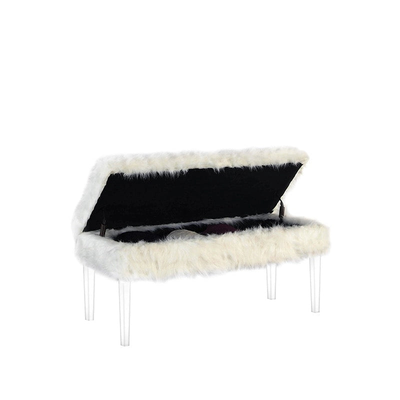 Banc de rangement en fausse fourrure clouté de 20 po avec pieds en acrylique