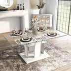 Table de salle à manger moderne en bois avec plateau en verre de 72 pouces