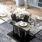 Table de salle à manger moderne en bois avec plateau en verre de 72 pouces