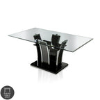 Table de salle à manger moderne en bois avec plateau en verre de 72 pouces