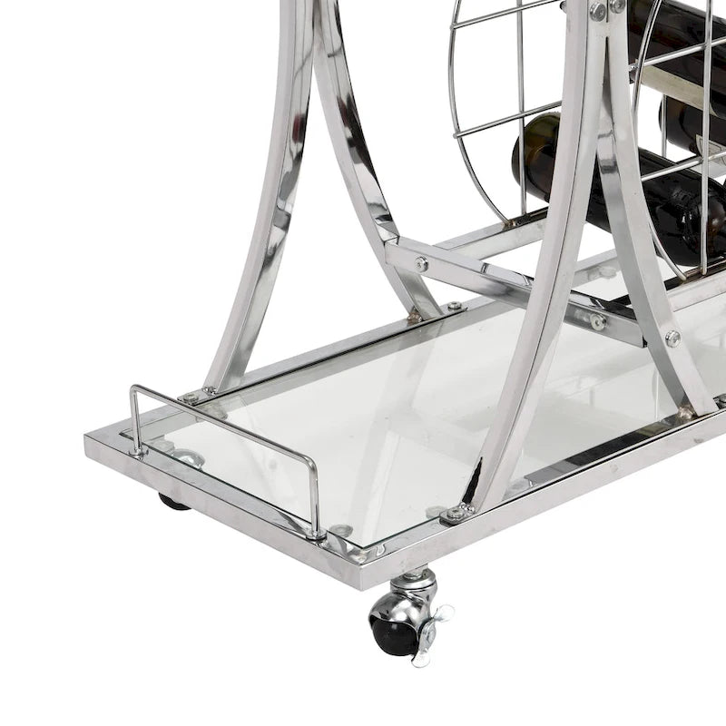 Chariot de bar avec casier à vin, verre trempé et cadre métallique