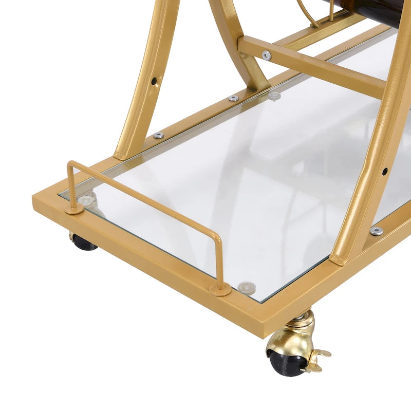 Chariot de bar avec casier à vin, verre trempé et cadre métallique