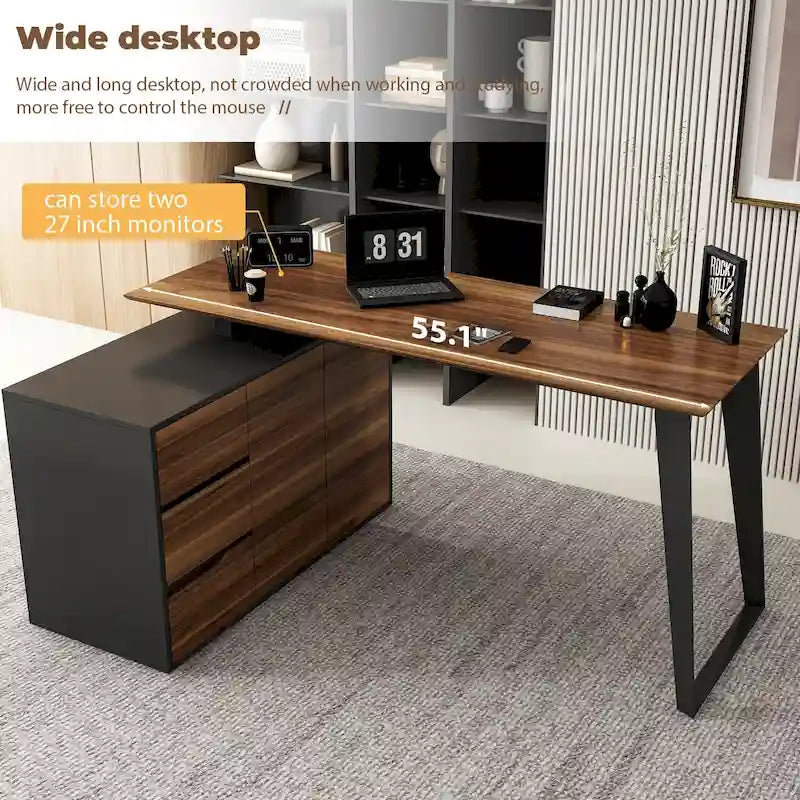 54.3 Bureau d'ordinateur d'angle avec armoire réversible