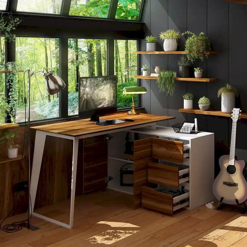 54.3 Bureau d'ordinateur d'angle avec armoire réversible