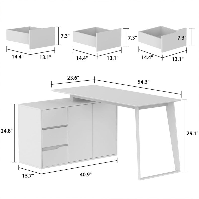 54.3 Bureau d'ordinateur d'angle avec armoire réversible