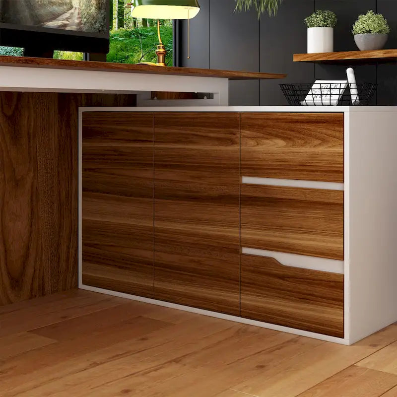 54.3 Bureau d'ordinateur d'angle avec armoire réversible