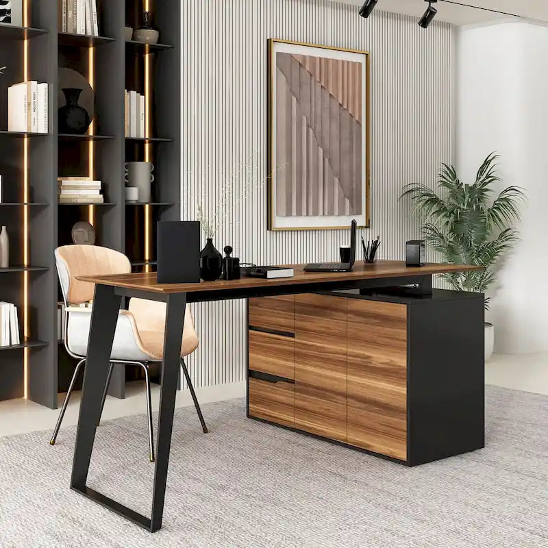 54.3 Bureau d'ordinateur d'angle avec armoire réversible