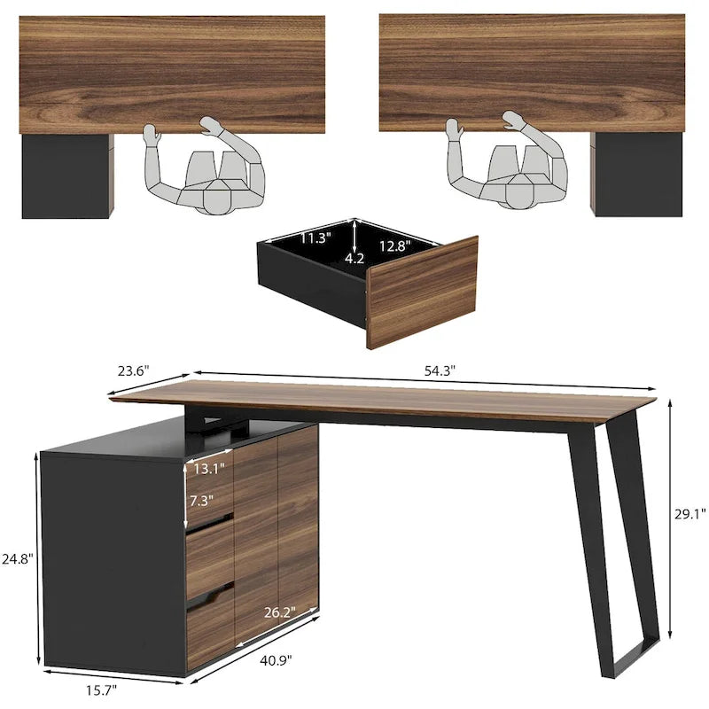 54.3 Bureau d'ordinateur d'angle avec armoire réversible