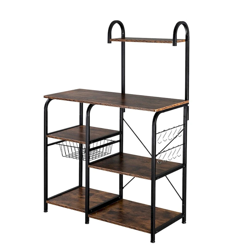 Étagère de Cuisine 35,5 po pour Boulanger, Meuble de Rangement pour Micro-ondes à 4 Niveaux avec 10 Crochets