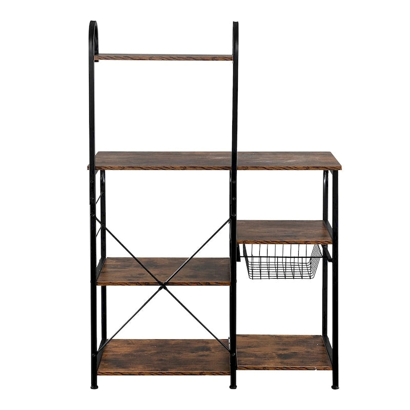 Étagère de Cuisine 35,5 po pour Boulanger, Meuble de Rangement pour Micro-ondes à 4 Niveaux avec 10 Crochets