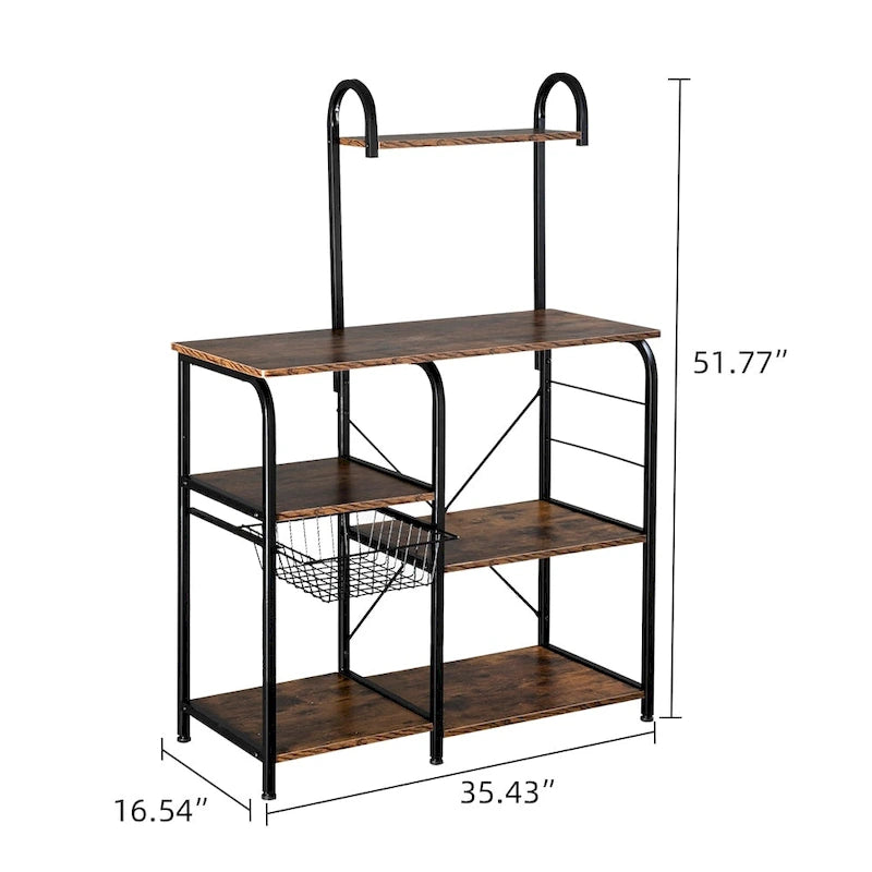 Étagère de Cuisine 35,5 po pour Boulanger, Meuble de Rangement pour Micro-ondes à 4 Niveaux avec 10 Crochets