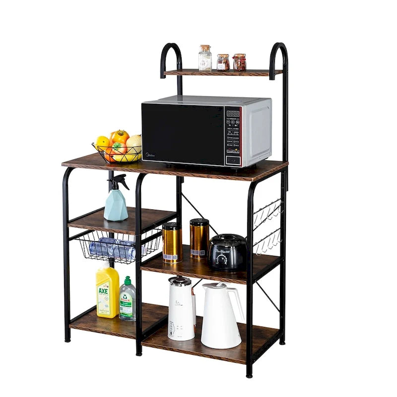 Étagère de Cuisine 35,5 po pour Boulanger, Meuble de Rangement pour Micro-ondes à 4 Niveaux avec 10 Crochets