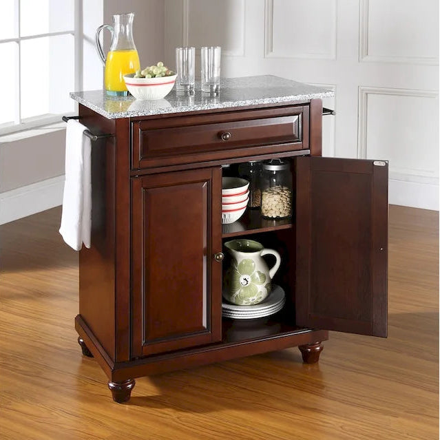 Crosley Cambridge Solid Granite Top Portable Kitchen Island in Vintage Mahogany Finish - 31 W x 18 D x 35 H