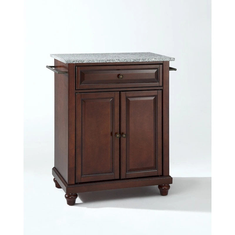 Îlot de cuisine portable avec dessus en granit massif et finition acajou vintage – 31 po L x 18 po P x 35 po H