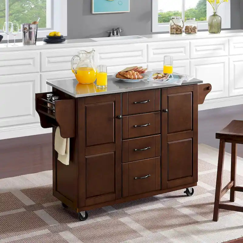 Chariot de cuisine avec plateau en acier inoxydable - 45,7 cm P x 130,8 cm L x 89,5 cm H