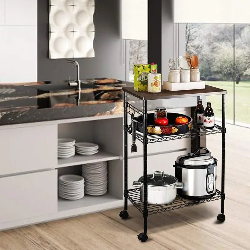 Metal Storage 3-Tier Rolling Kitchen Utility Cart