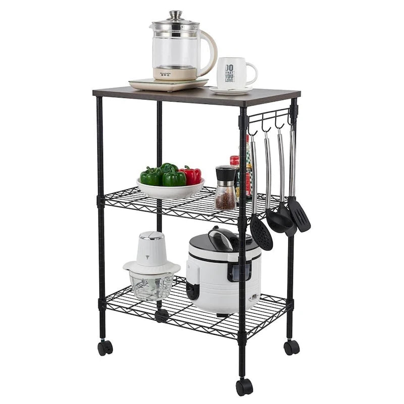Chariot de cuisine roulant à 3 niveaux en métal