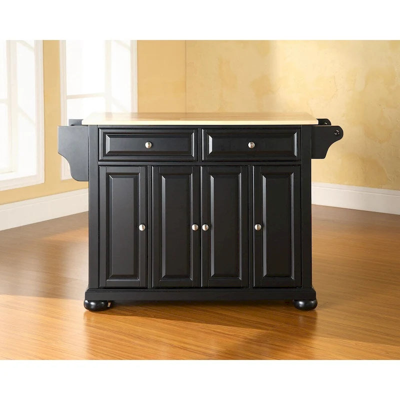 Îlot de cuisine avec plateau en bois naturel et finition noire – 51,5 po L x 18 po P x 34 po H