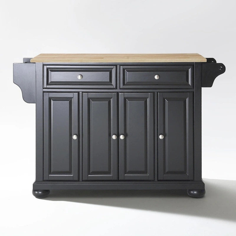 Îlot de cuisine avec plateau en bois naturel et finition noire – 51,5 po L x 18 po P x 34 po H