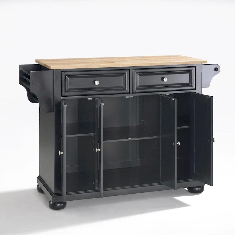 Îlot de cuisine avec plateau en bois naturel et finition noire – 51,5 po L x 18 po P x 34 po H