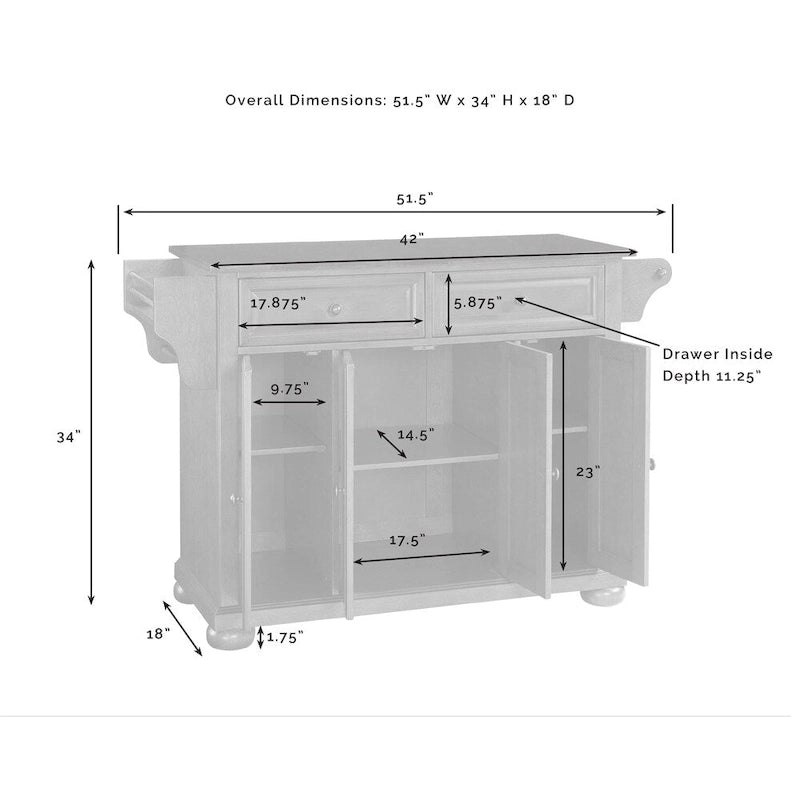 Îlot de cuisine avec plateau en bois naturel et finition noire – 51,5 po L x 18 po P x 34 po H