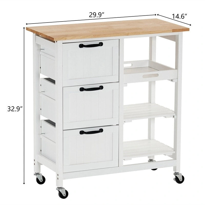 Chariot de salle à manger avec trois tiroirs et trois étagères de rangement