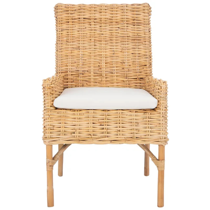 Fauteuil d'appoint côtier en rotin avec coussin – 18,5 l x 22,8 P x 38,2 H po – 19L x 23P x 38H