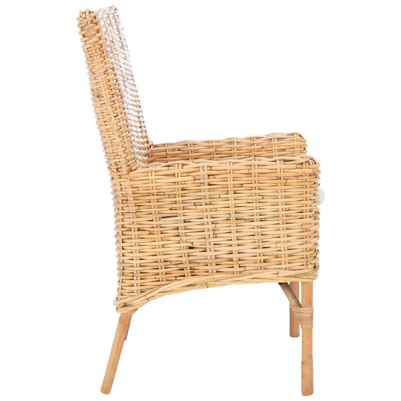Fauteuil d'appoint côtier en rotin avec coussin – 18,5 l x 22,8 P x 38,2 H po – 19L x 23P x 38H